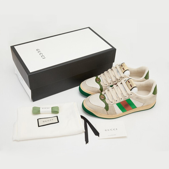 GUCCI men's Screener series white/off-white striped ribbon sneakers 546163 0YI20 9582 8 Send boyfriend to girlfriend