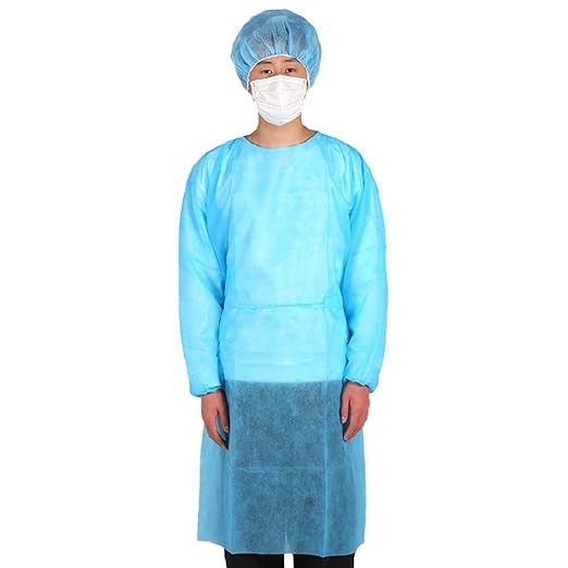 異物ガウン不織布材質不織布ガウン袖付きガウン10枚袖ゴム男女共通通気性使い捨て青色飛沫防止防護服