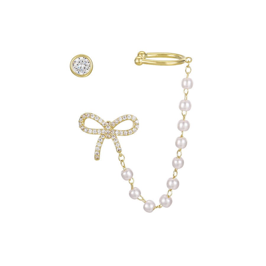 YMearring-556徐平アクセサリーロイヤルの魅力優雅なレディー気質真珠蝶ネクタイピアス14K金イヤリング