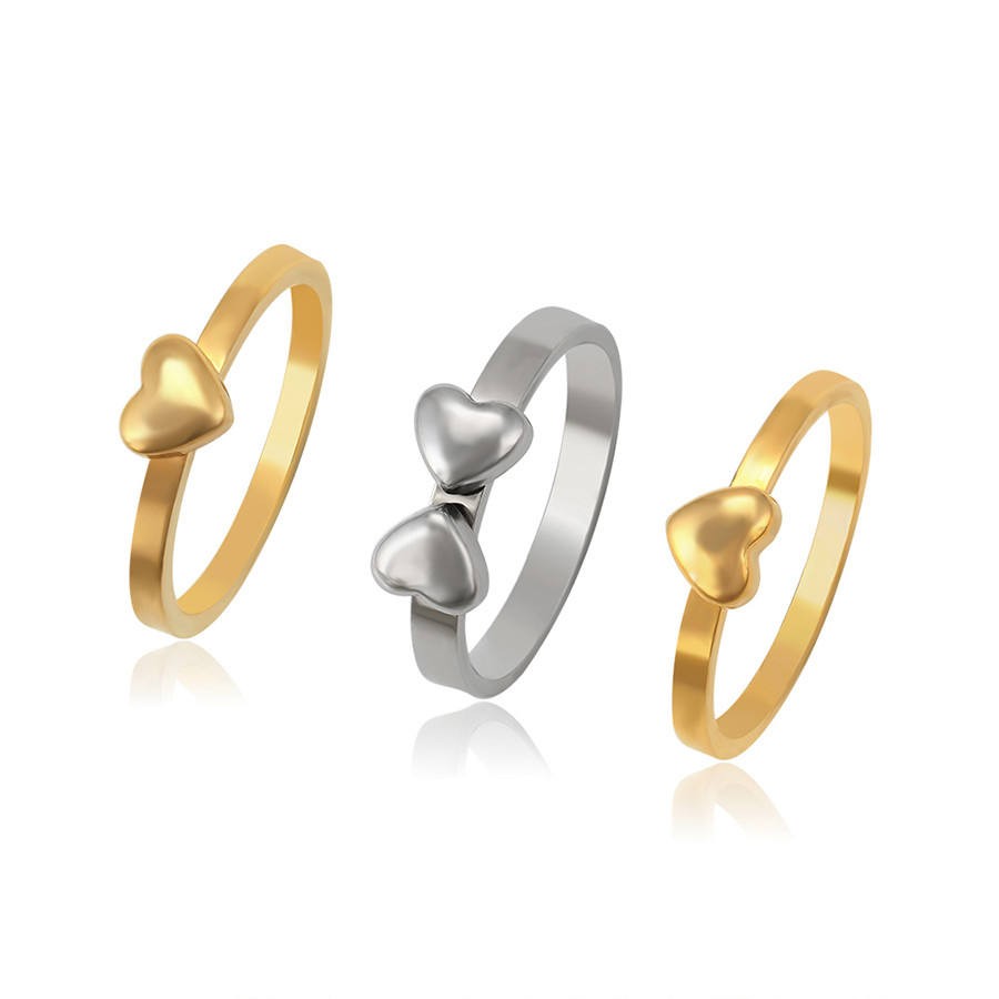 R-67徐平アクセサリー卸売りファッションロマンチックで優雅な桃心蝶ネクタイ3枚の指輪ステンレススーツ指輪