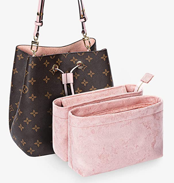 2-pack Neonoe wallet storage bag insert suitable for LV NEONOE MM bucket bag storage bag soft luxury material not felt (pink, large)